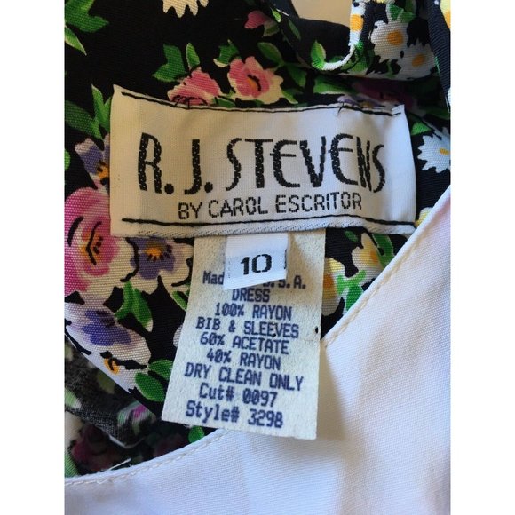 RJ Stevens Peplum Rayon Floral Belted Secretary Dress 10 Vintage 80's But NWT - Picture 7 of 8